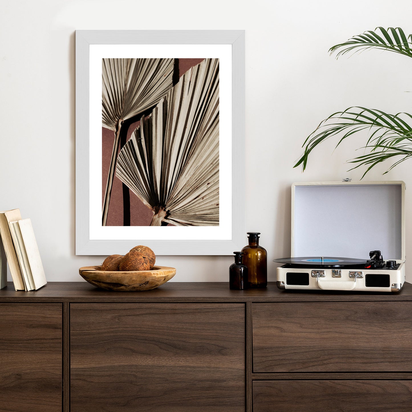 Poster Exotische Palmblätter Aus Nächster Nähe Rahmen Holz Mit Passepartout Farbe Natürlich