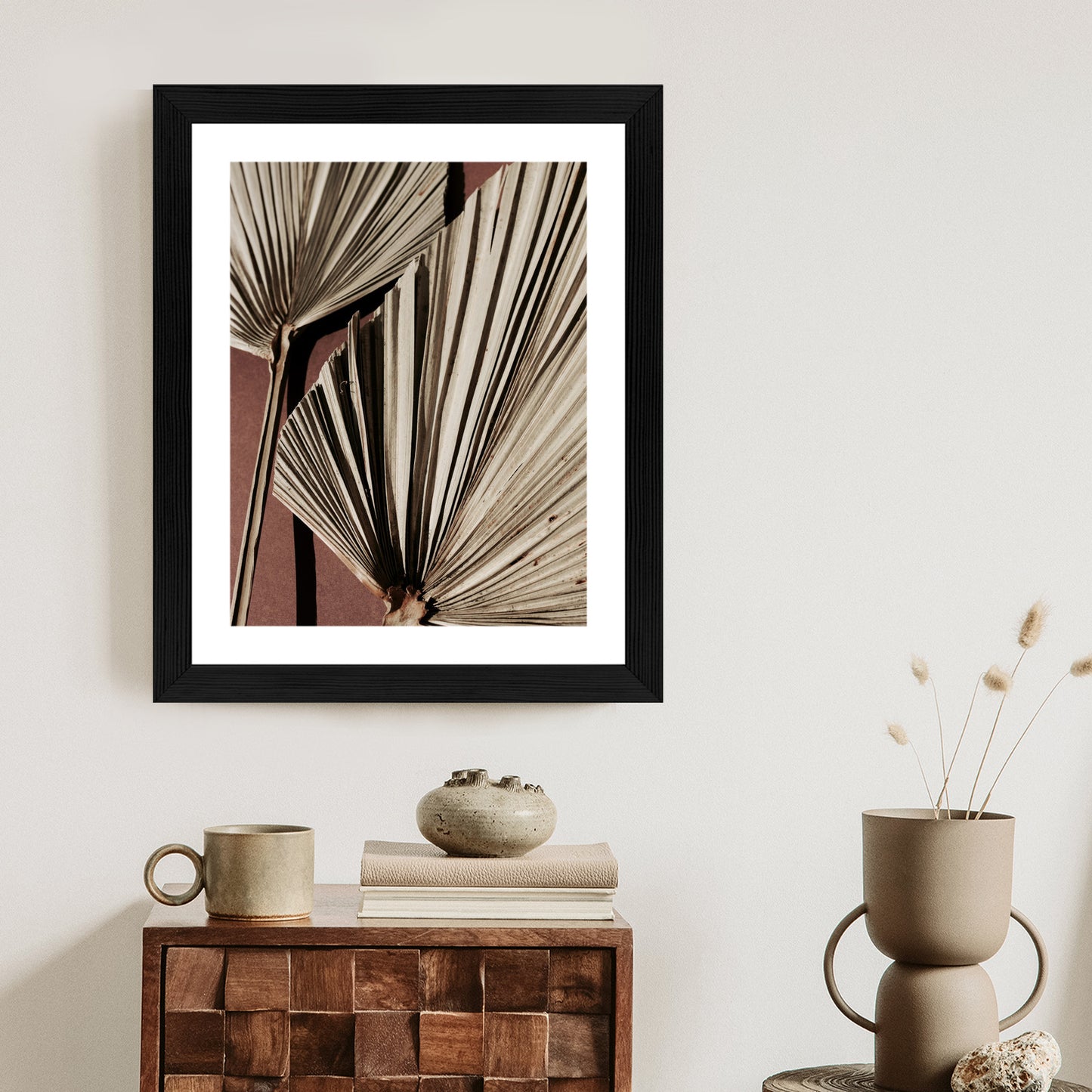 Poster Exotische Palmblätter Aus Nächster Nähe Rahmen Holz Mit Passepartout Farbe Natürlich