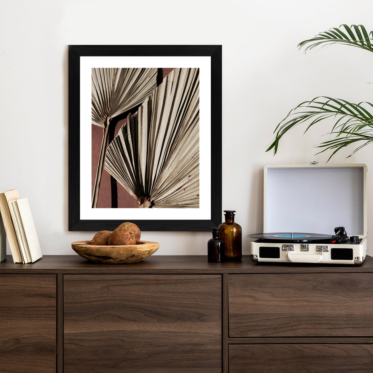 Poster Exotische Palmblätter Aus Nächster Nähe Rahmen Holz Mit Passepartout Farbe Natürlich