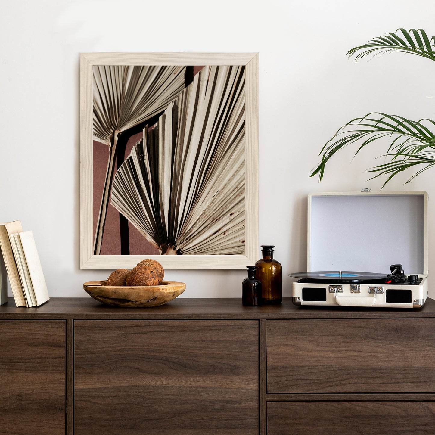 Poster Exotische Palmblätter Aus Nächster Nähe Rahmen Holz Mit Passepartout Farbe Natürlich