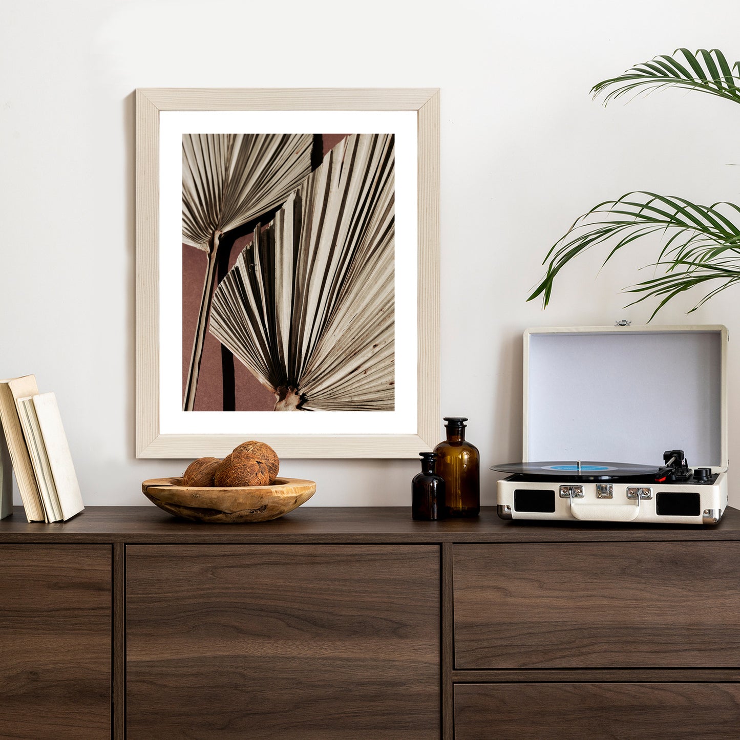 Poster Exotische Palmblätter Aus Nächster Nähe Rahmen Holz Mit Passepartout Farbe Natürlich