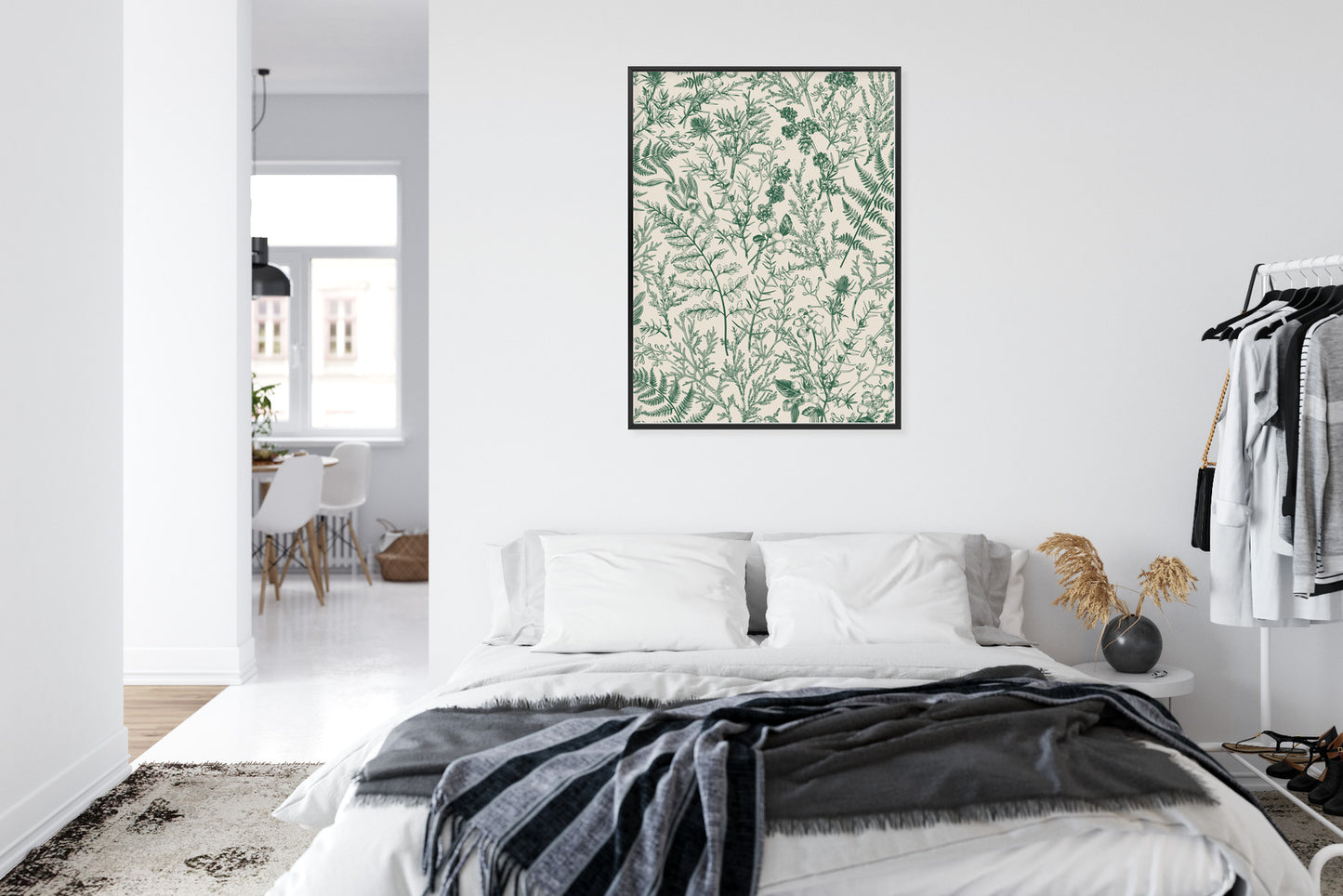 Poster Grüne Pflanzen Auf Beigem Hintergrund, Botanisches Muster