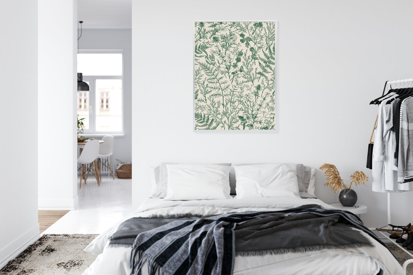Poster Grüne Pflanzen Auf Beigem Hintergrund, Botanisches Muster