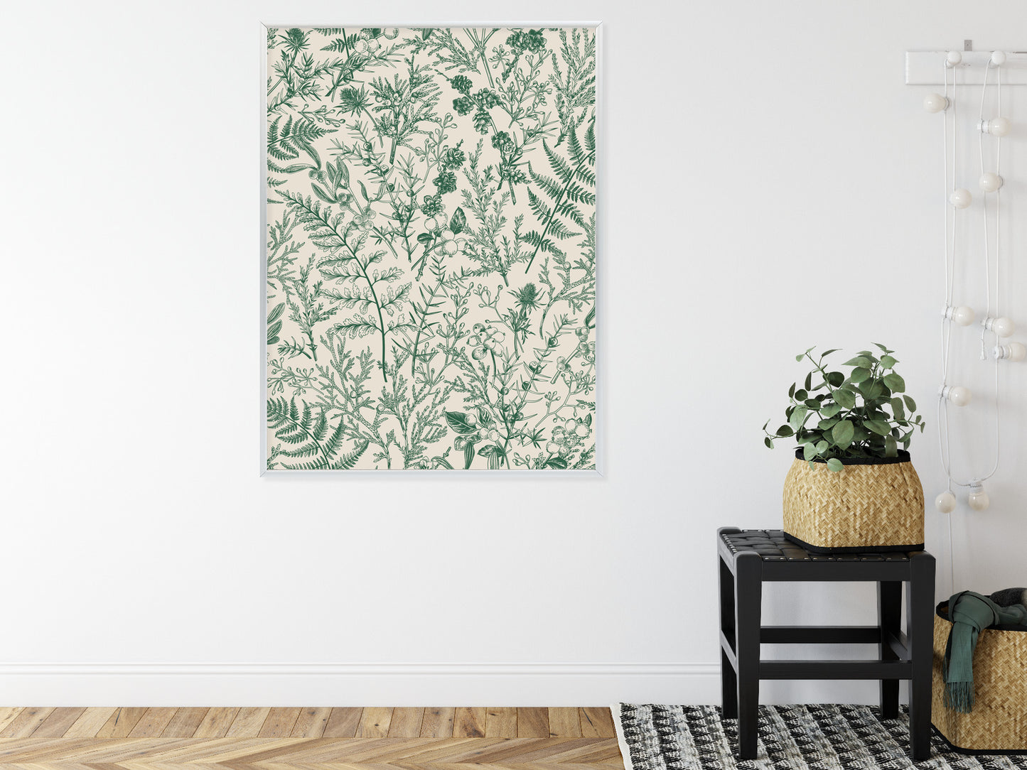 Poster Grüne Pflanzen Auf Beigem Hintergrund, Botanisches Muster