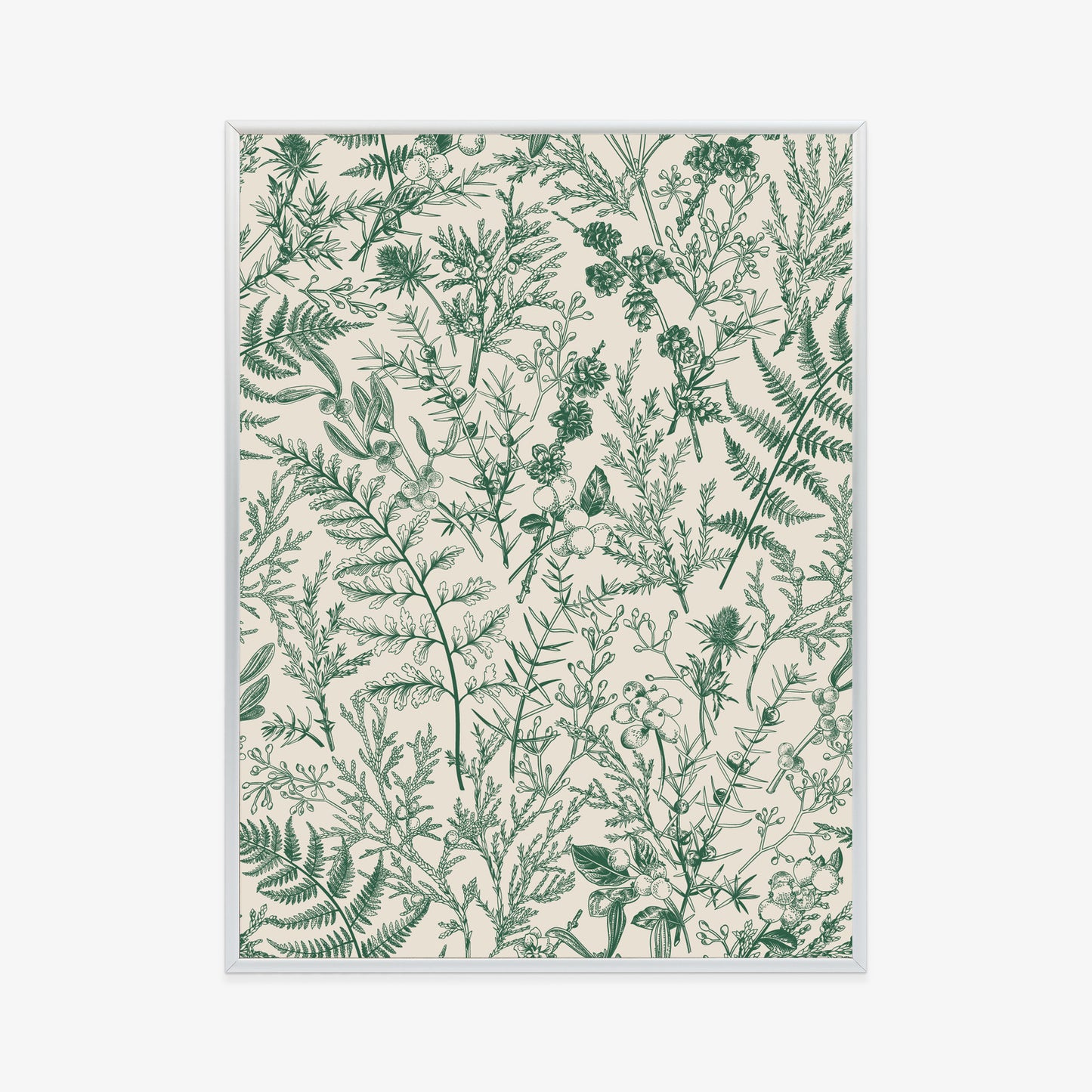 Poster Grüne Pflanzen Auf Beigem Hintergrund, Botanisches Muster