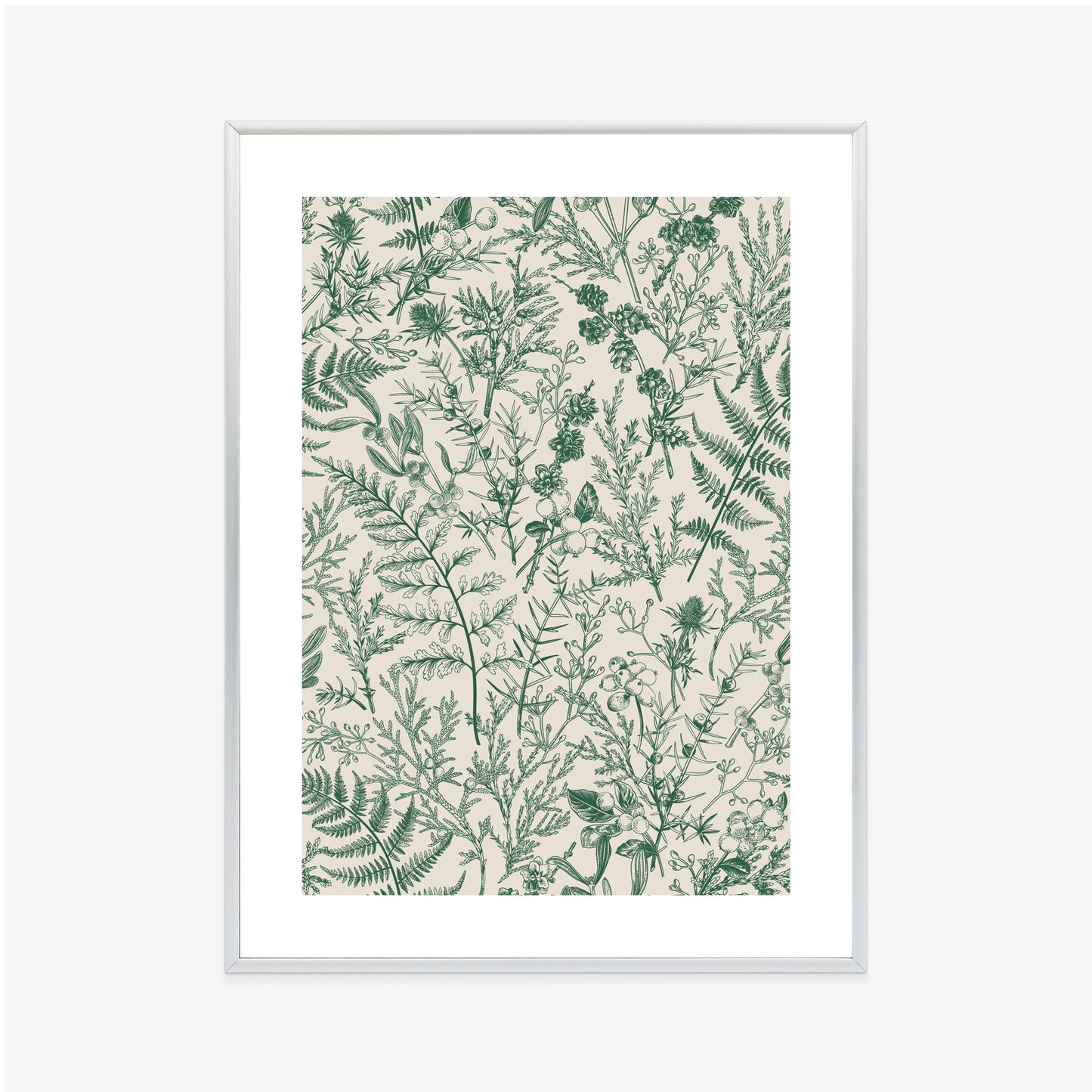 Poster Grüne Pflanzen Auf Beigem Hintergrund, Botanisches Muster