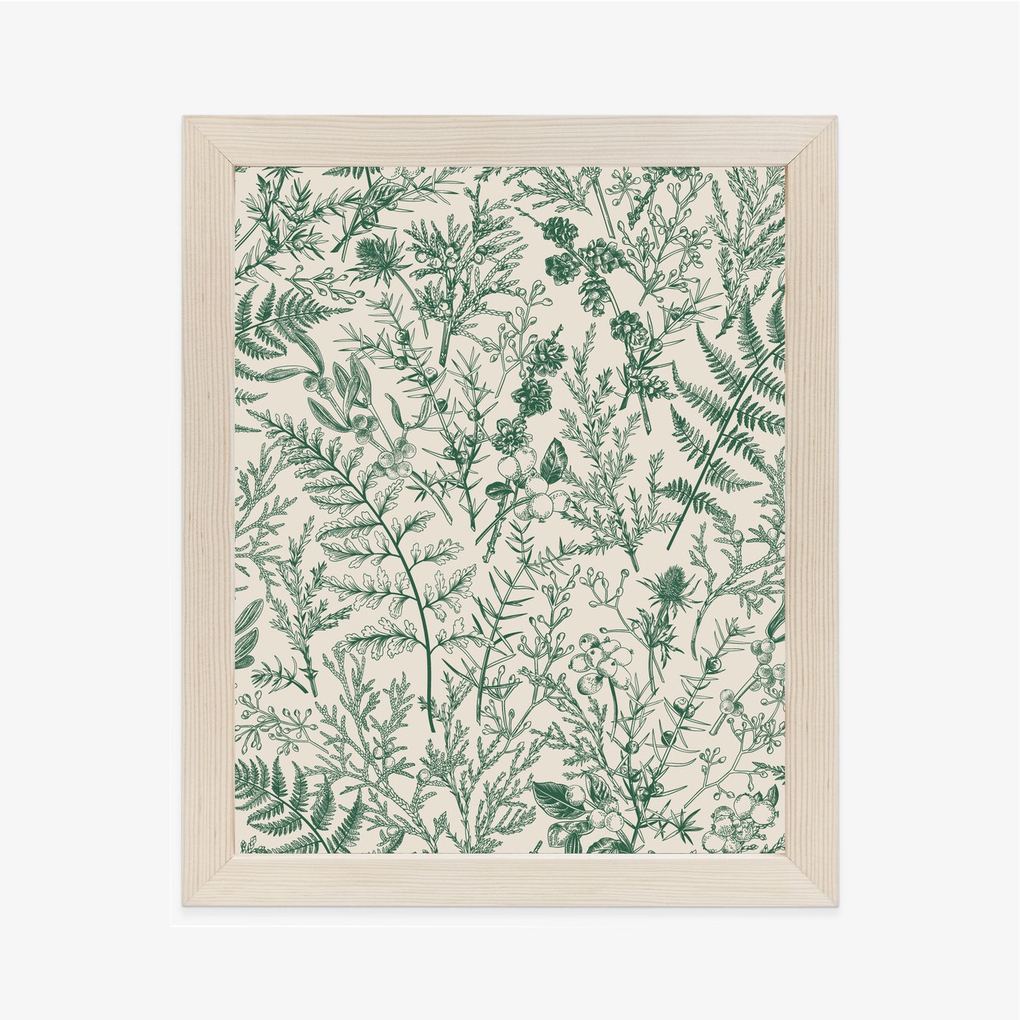 Poster Grüne Pflanzen Auf Beigem Hintergrund, Botanisches Muster