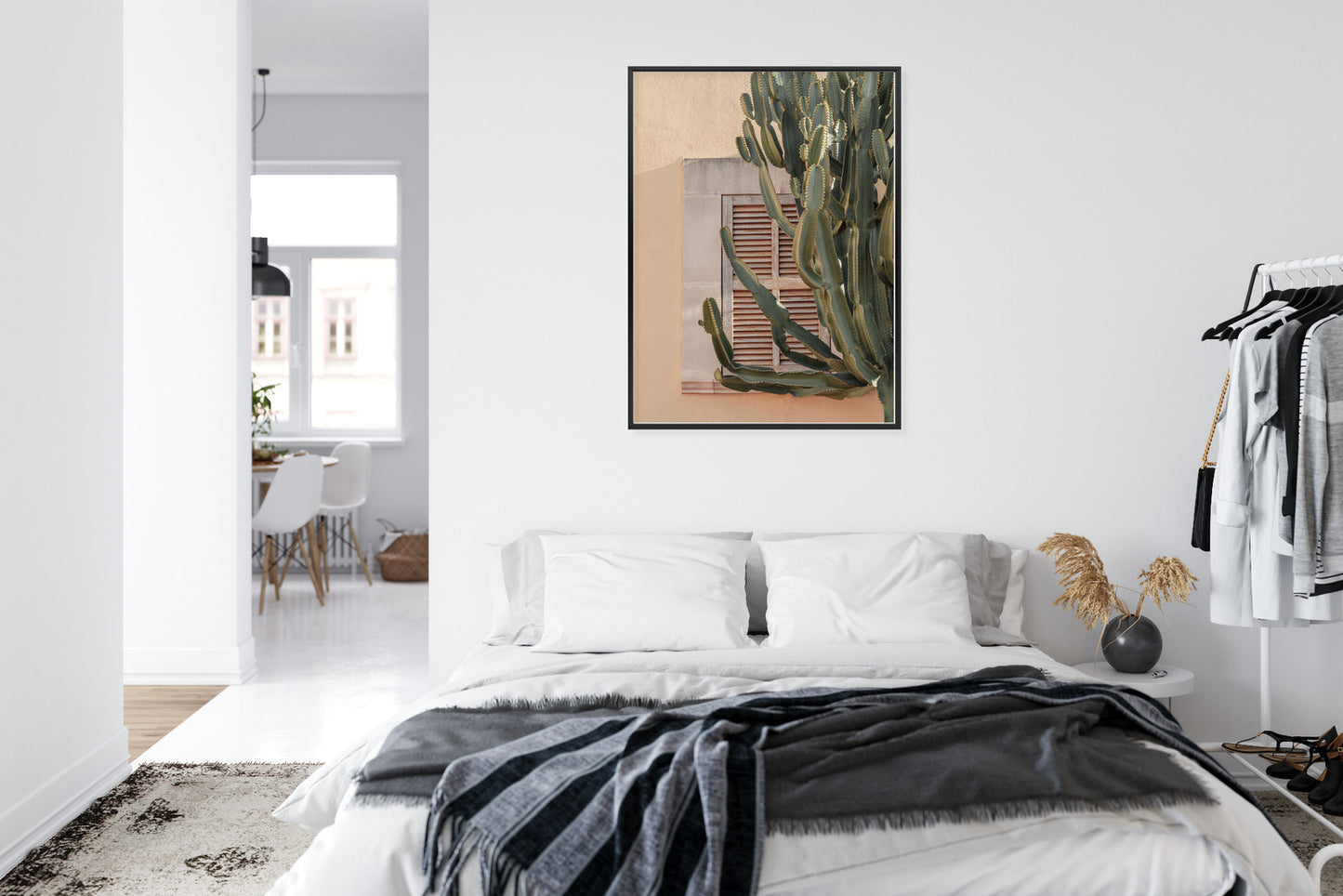 Poster Exotischer Kaktus Auf Orangefarbenem Hintergrund Rahmen Holz Mit Passepartout Farbe Natürlich