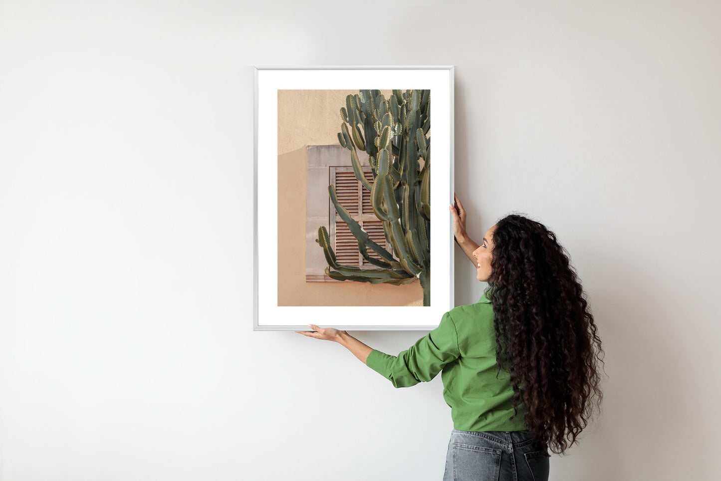 Poster Exotischer Kaktus Auf Orangefarbenem Hintergrund Rahmen Holz Mit Passepartout Farbe Natürlich
