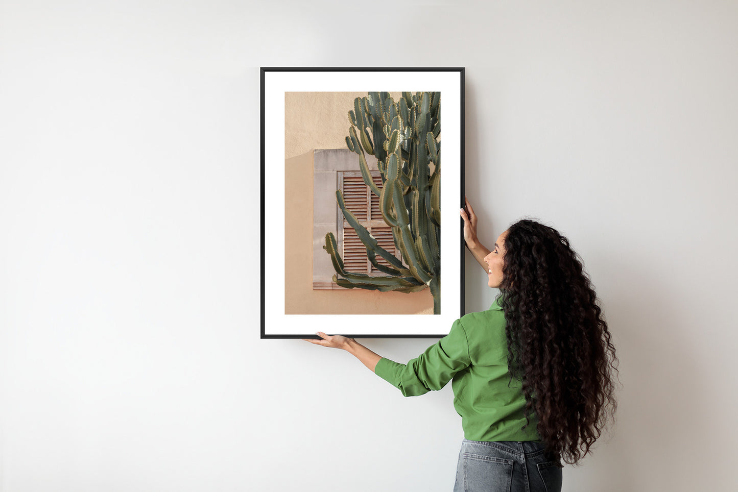 Poster Exotischer Kaktus Auf Orangefarbenem Hintergrund Rahmen Holz Mit Passepartout Farbe Natürlich