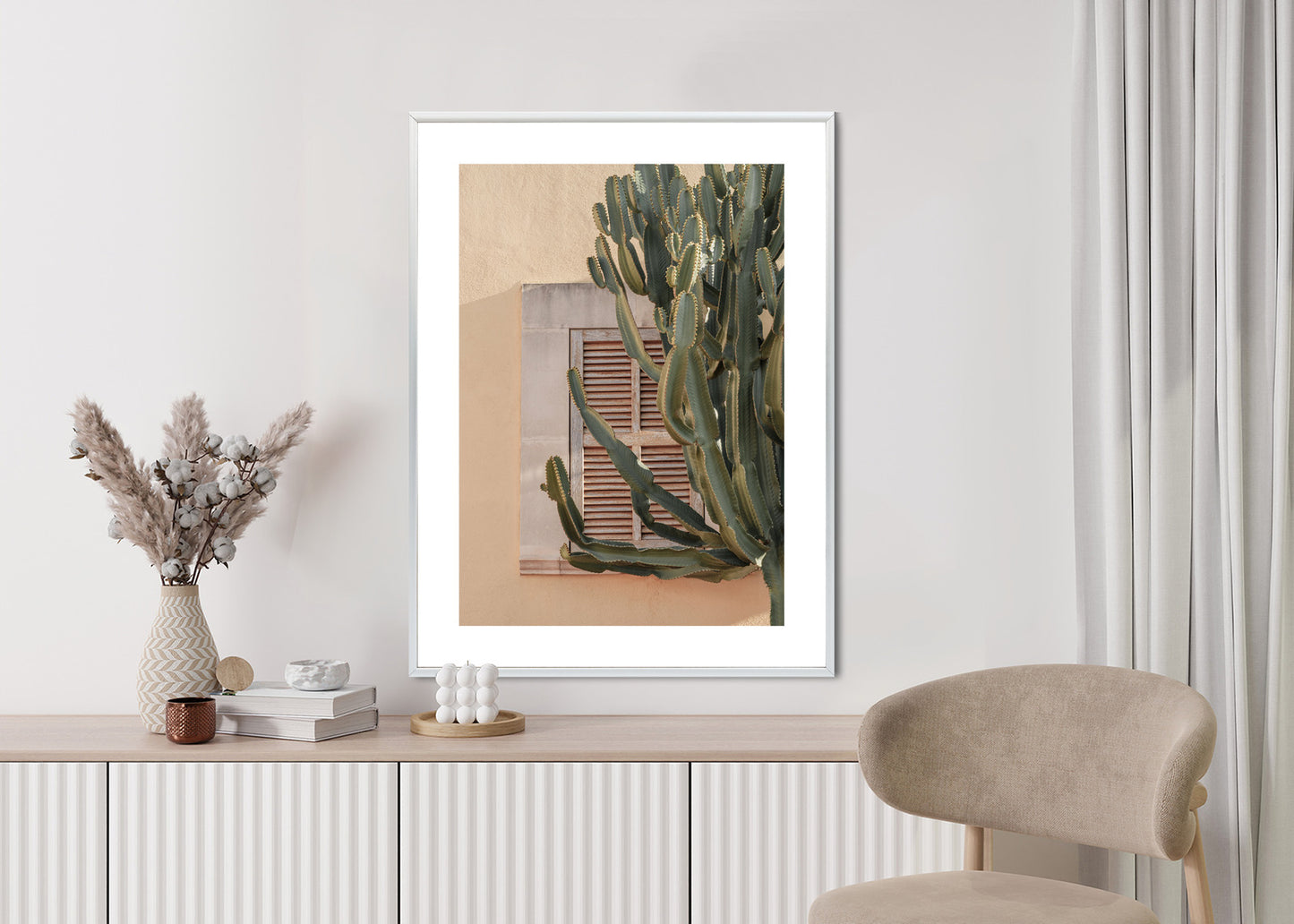 Poster Exotischer Kaktus Auf Orangefarbenem Hintergrund Rahmen Holz Mit Passepartout Farbe Natürlich
