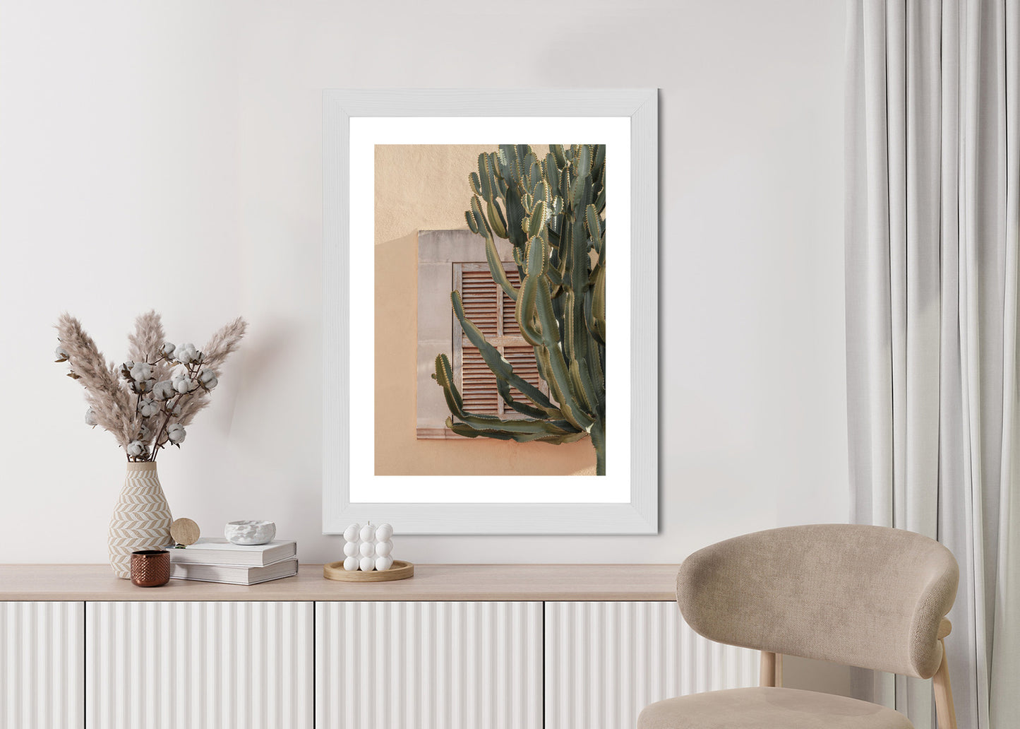 Poster Exotischer Kaktus Auf Orangefarbenem Hintergrund Rahmen Holz Mit Passepartout Farbe Natürlich