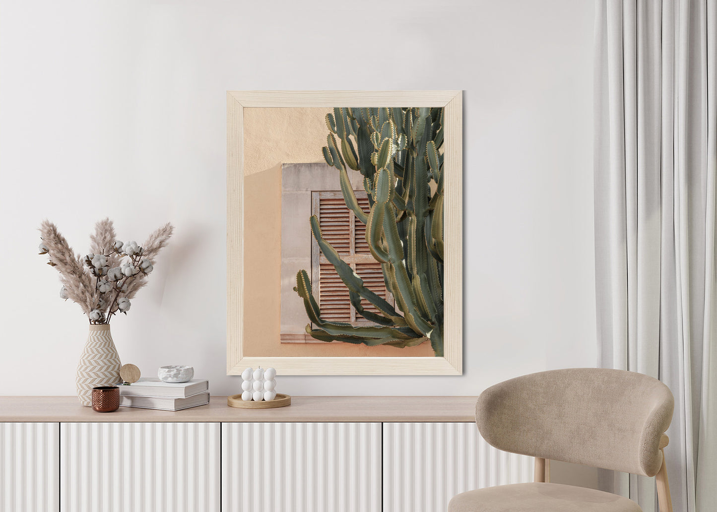 Poster Exotischer Kaktus Auf Orangefarbenem Hintergrund Rahmen Holz Mit Passepartout Farbe Natürlich