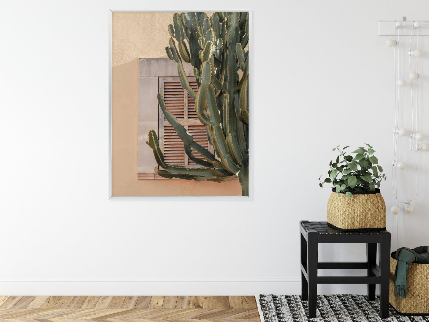 Poster Exotischer Kaktus Auf Orangefarbenem Hintergrund Rahmen Holz Mit Passepartout Farbe Natürlich