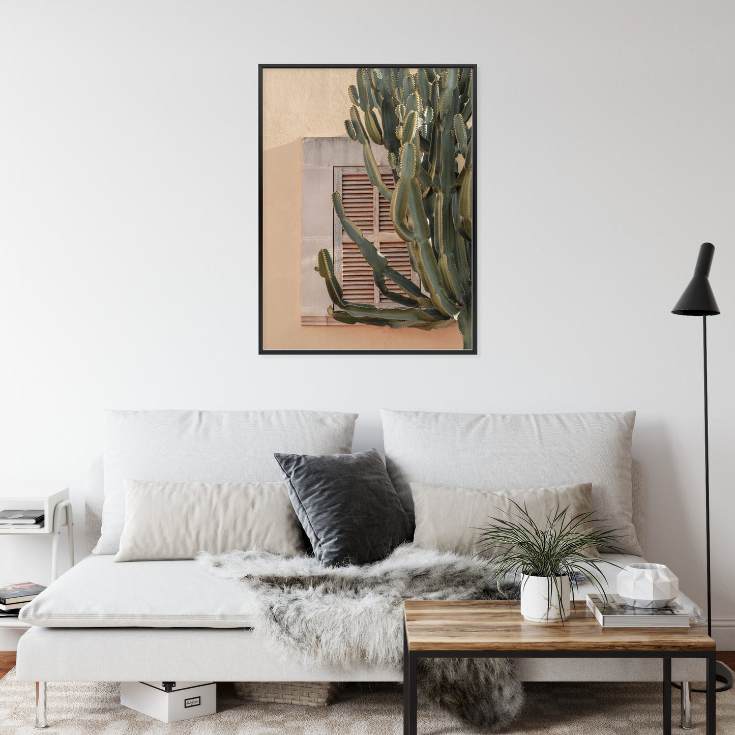 Poster Exotischer Kaktus Auf Orangefarbenem Hintergrund Rahmen Holz Mit Passepartout Farbe Natürlich