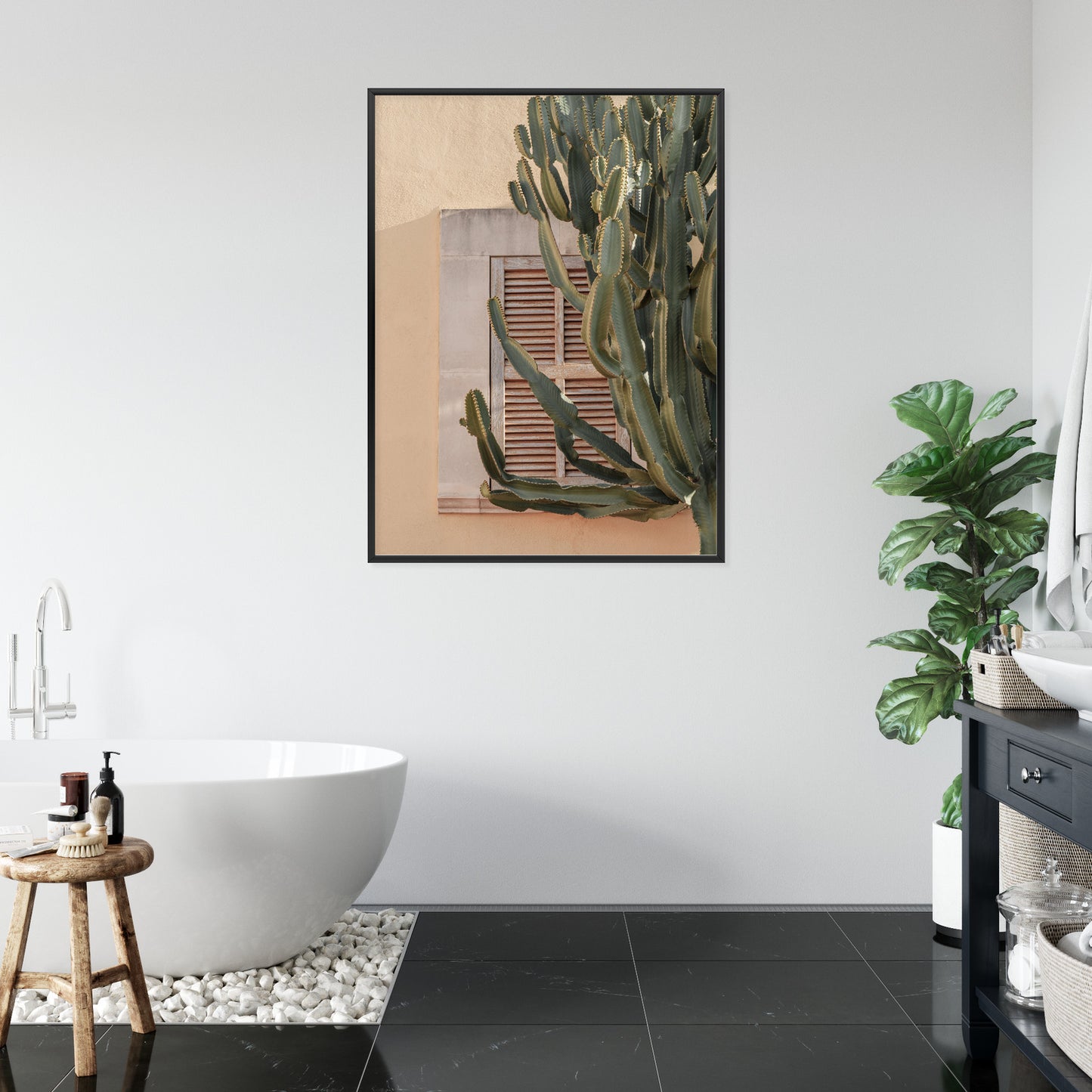 Poster Exotischer Kaktus Auf Orangefarbenem Hintergrund Rahmen Holz Mit Passepartout Farbe Natürlich