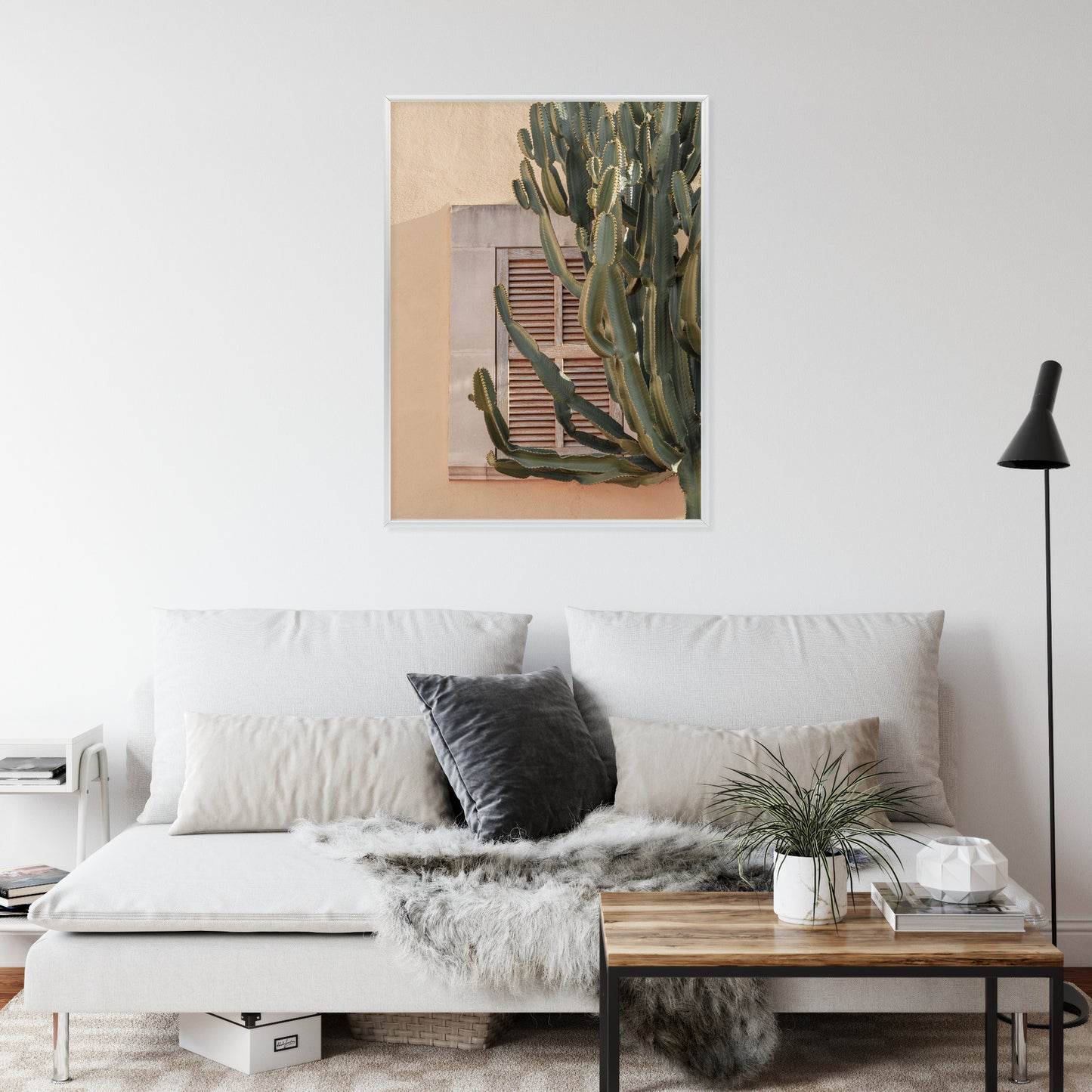 Poster Exotischer Kaktus Auf Orangefarbenem Hintergrund Rahmen Holz Mit Passepartout Farbe Natürlich