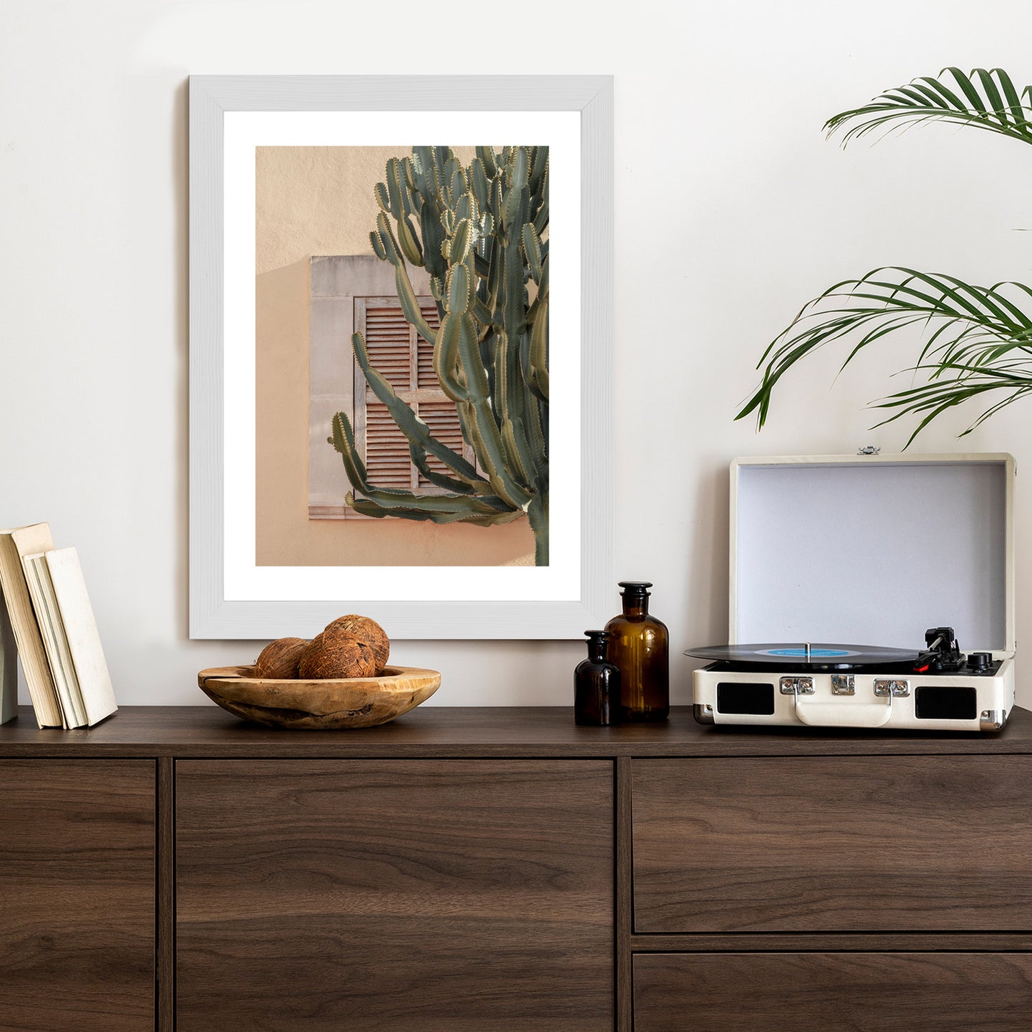 Poster Exotischer Kaktus Auf Orangefarbenem Hintergrund Rahmen Holz Mit Passepartout Farbe Natürlich