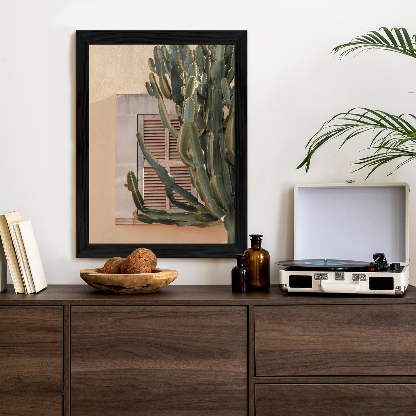 Poster Exotischer Kaktus Auf Orangefarbenem Hintergrund Rahmen Holz Mit Passepartout Farbe Natürlich