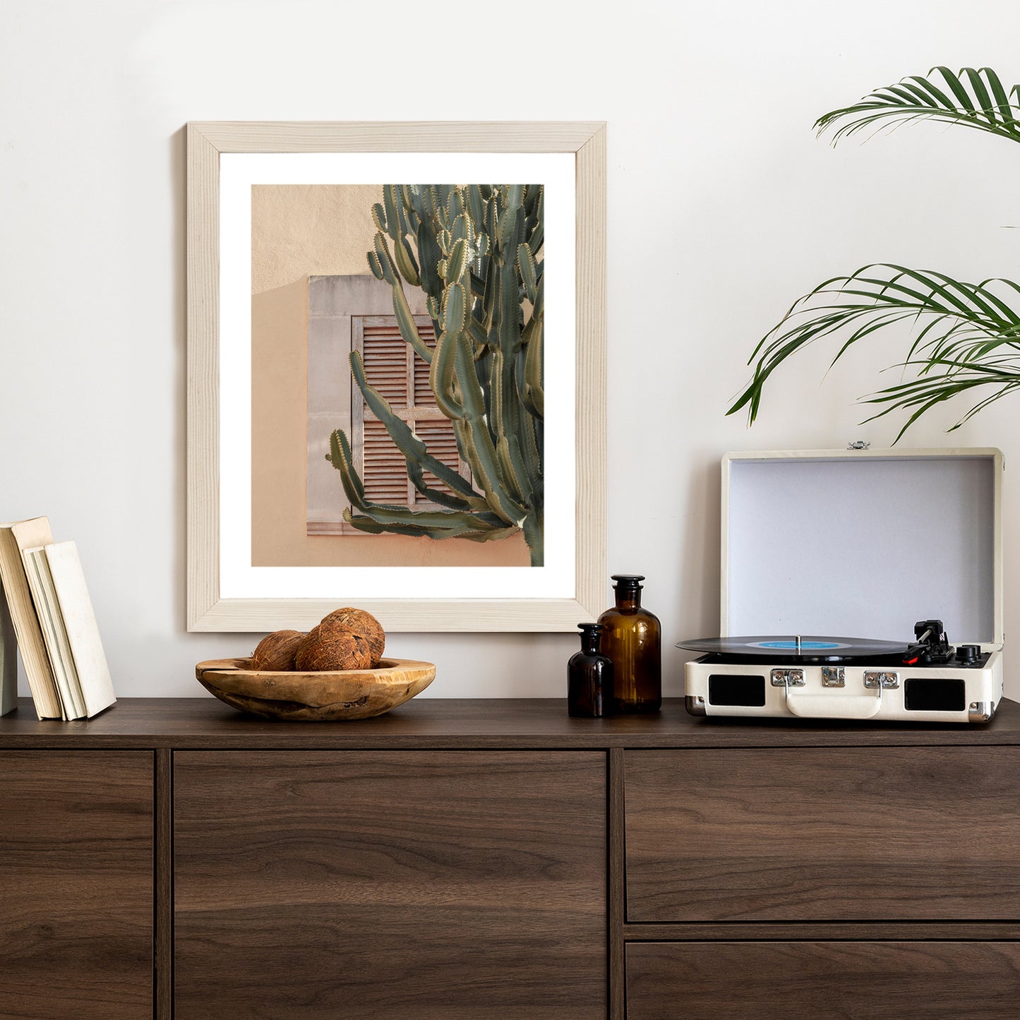 Poster Exotischer Kaktus Auf Orangefarbenem Hintergrund Rahmen Holz Mit Passepartout Farbe Natürlich