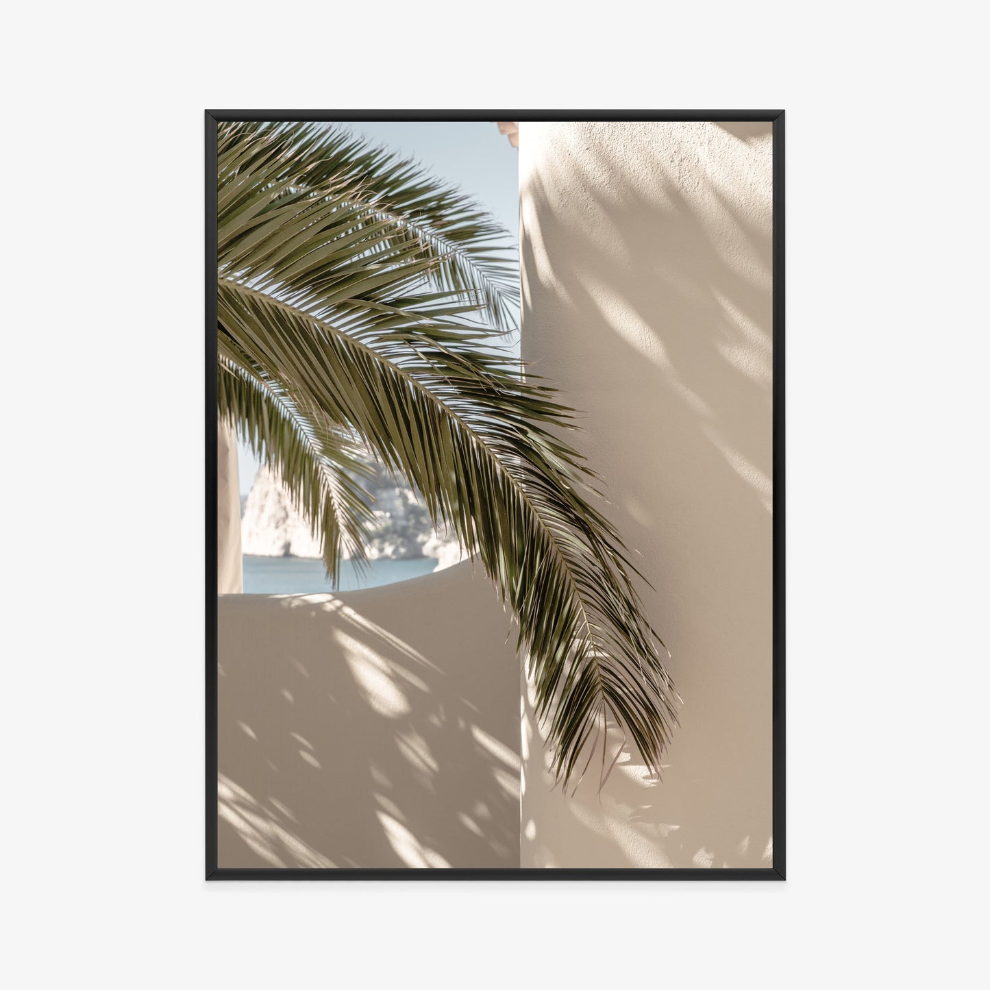 Poster Palmblätter Mit Schatten Auf Einer Beigen Wand Rahmen Holz Mit Passepartout Farbe Natürlich