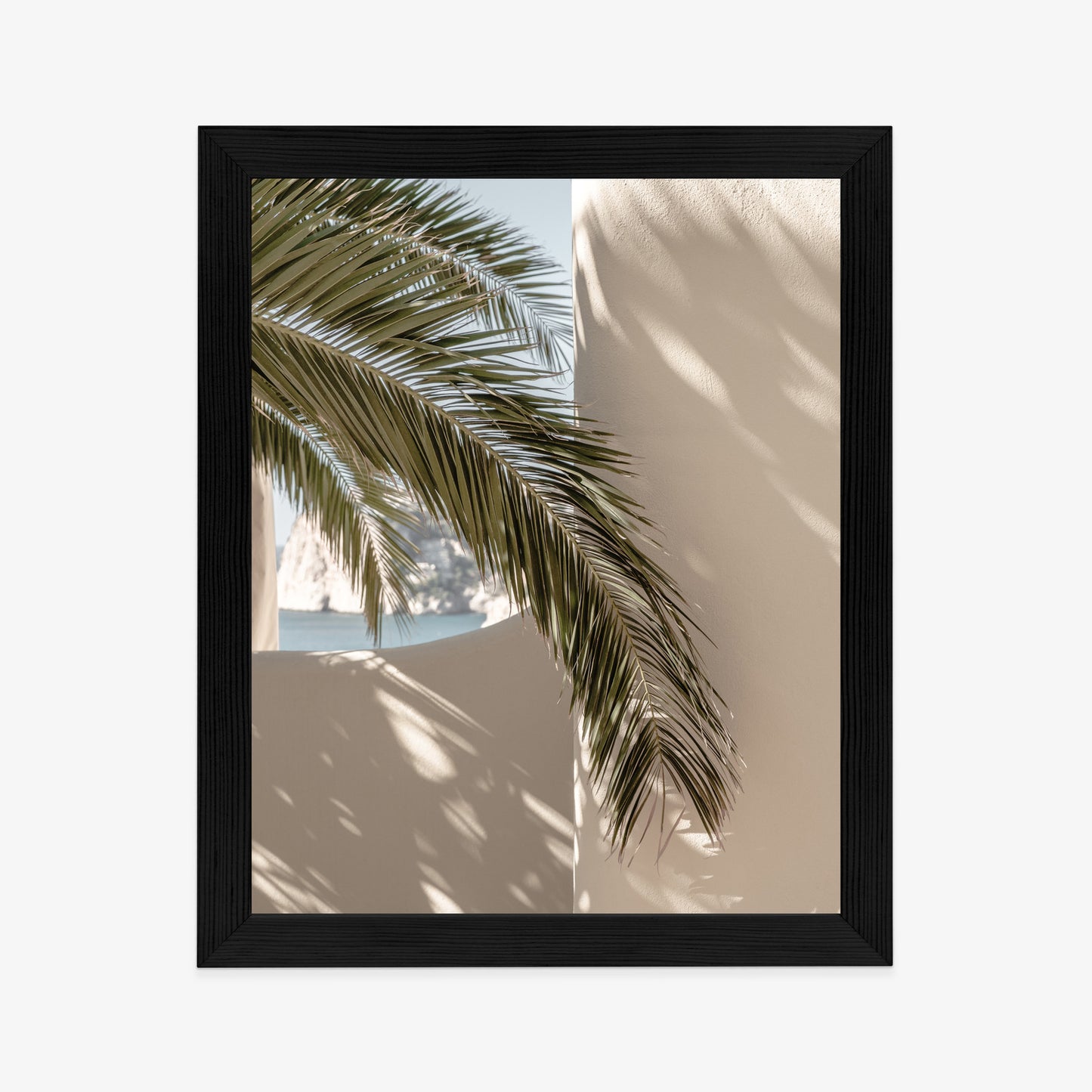 Poster Palmblätter Mit Schatten Auf Einer Beigen Wand Rahmen Holz Mit Passepartout Farbe Natürlich
