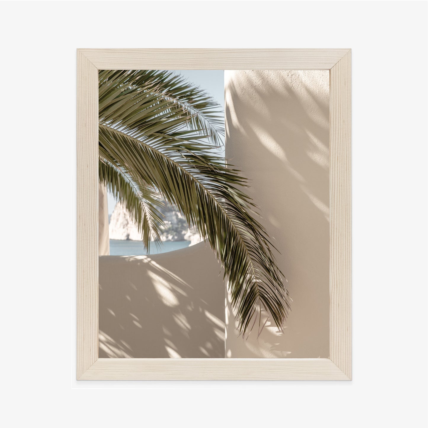 Poster Palmblätter Mit Schatten Auf Einer Beigen Wand Rahmen Holz Mit Passepartout Farbe Natürlich