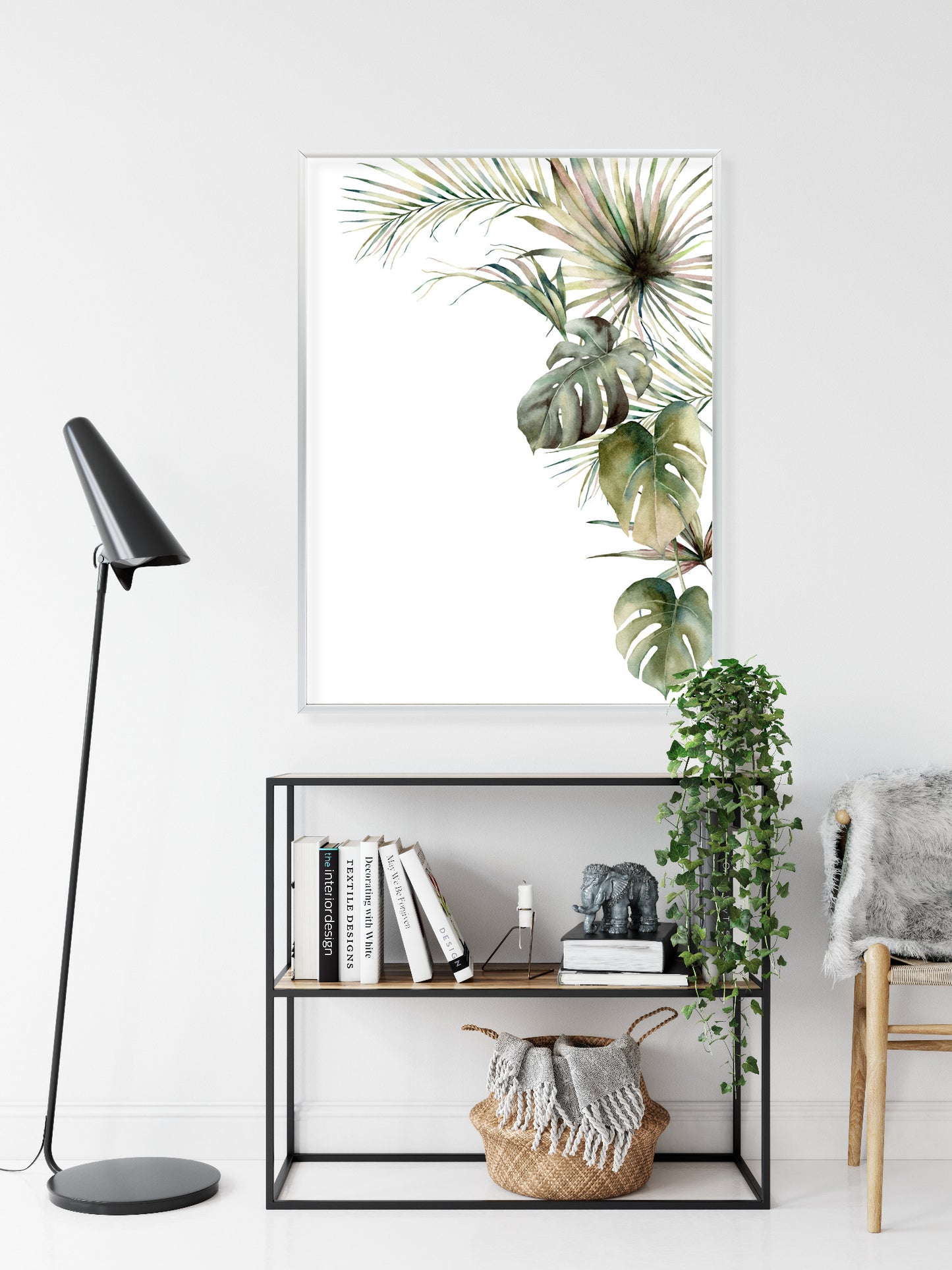 Poster Palmen- Und Monstera-Vegetation Isolierter Aquarellhintergrund Rahmen Holz Mit Passepartout Farbe Natürlich