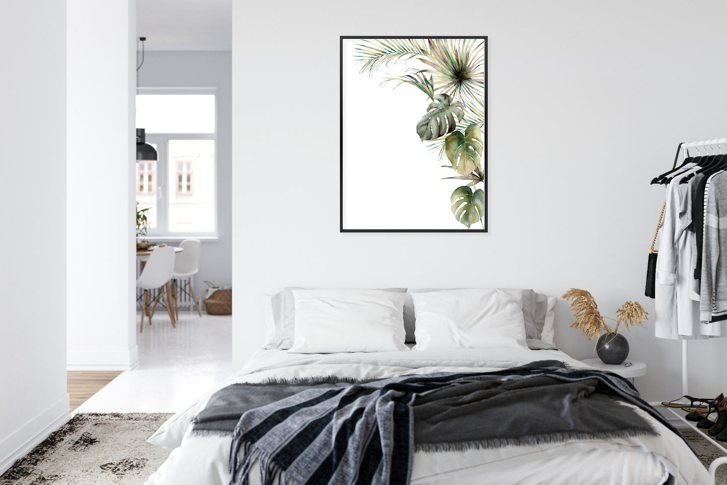 Poster Palmen- Und Monstera-Vegetation Isolierter Aquarellhintergrund Rahmen Holz Mit Passepartout Farbe Natürlich