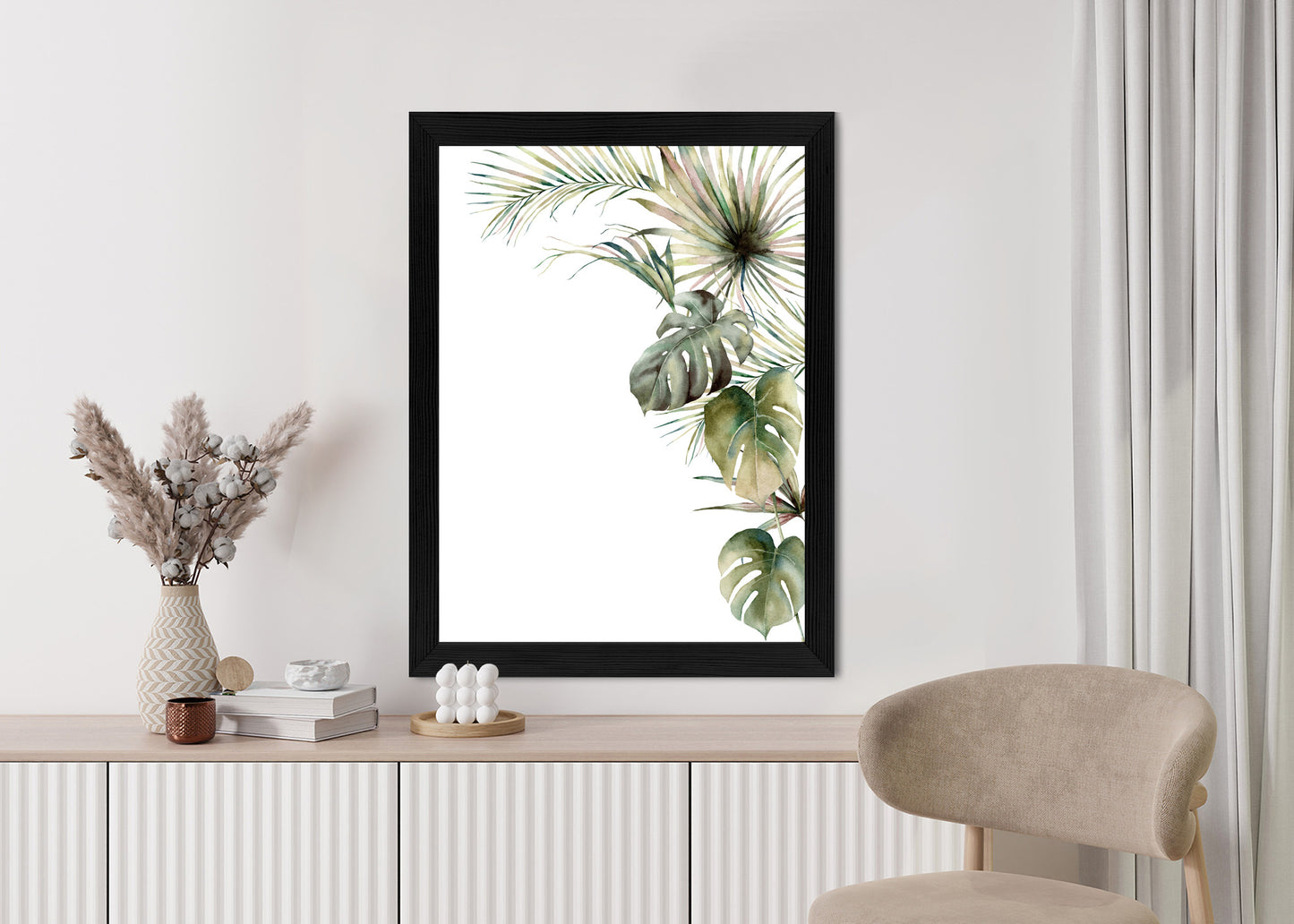 Poster Palmen- Und Monstera-Vegetation Isolierter Aquarellhintergrund Rahmen Holz Mit Passepartout Farbe Natürlich
