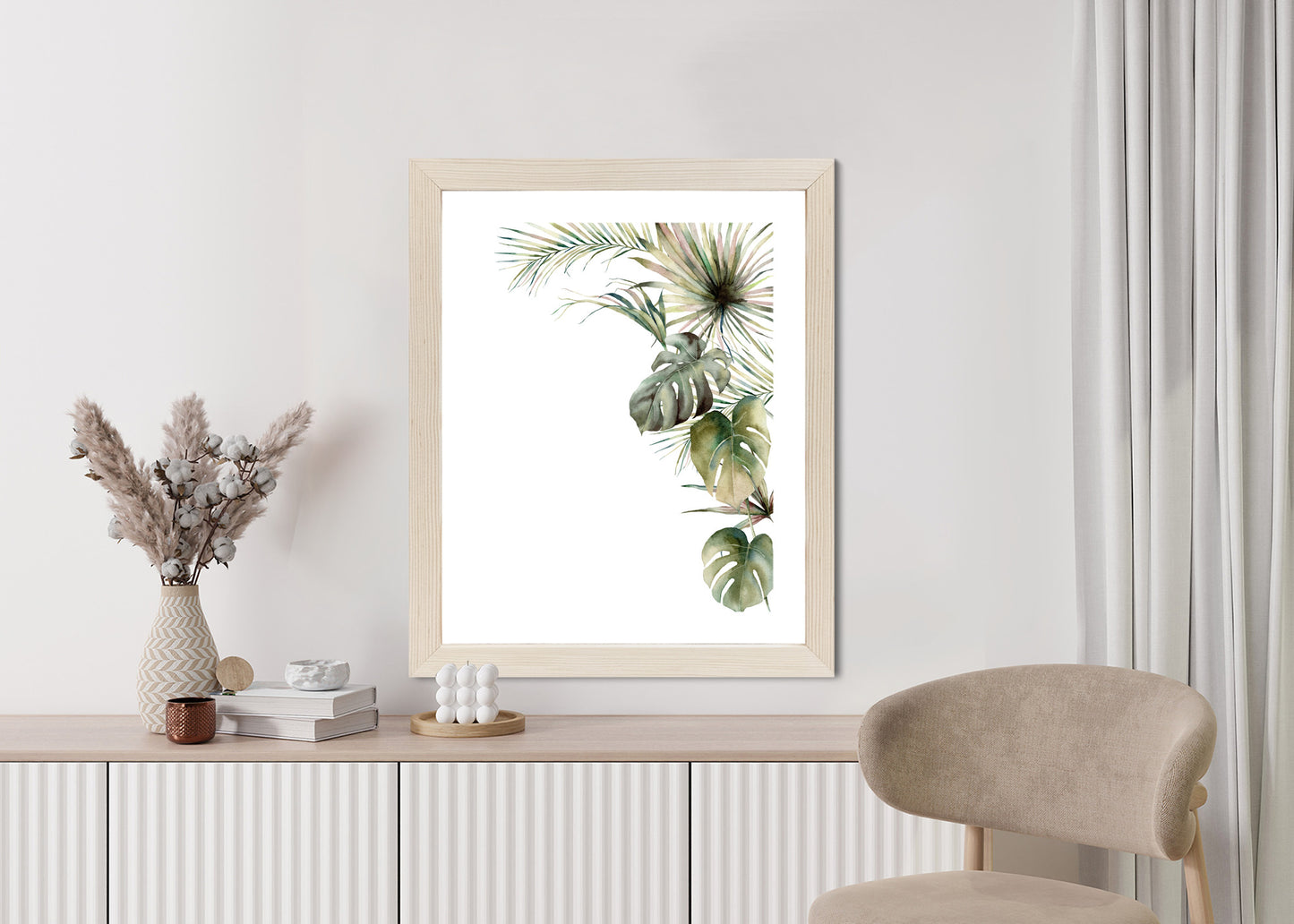 Poster Palmen- Und Monstera-Vegetation Isolierter Aquarellhintergrund Rahmen Holz Mit Passepartout Farbe Natürlich