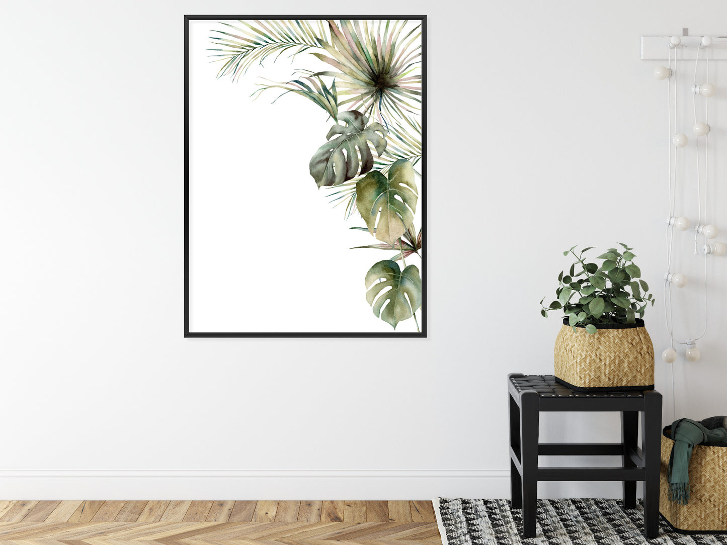 Poster Palmen- Und Monstera-Vegetation Isolierter Aquarellhintergrund Rahmen Holz Mit Passepartout Farbe Natürlich