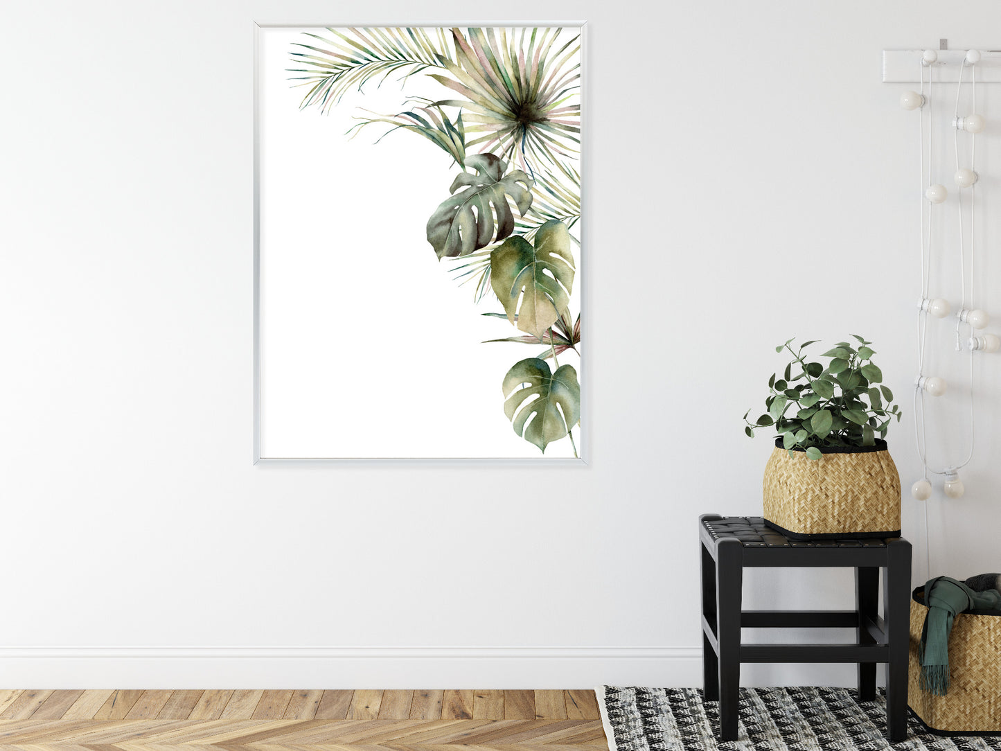 Poster Palmen- Und Monstera-Vegetation Isolierter Aquarellhintergrund Rahmen Holz Mit Passepartout Farbe Natürlich