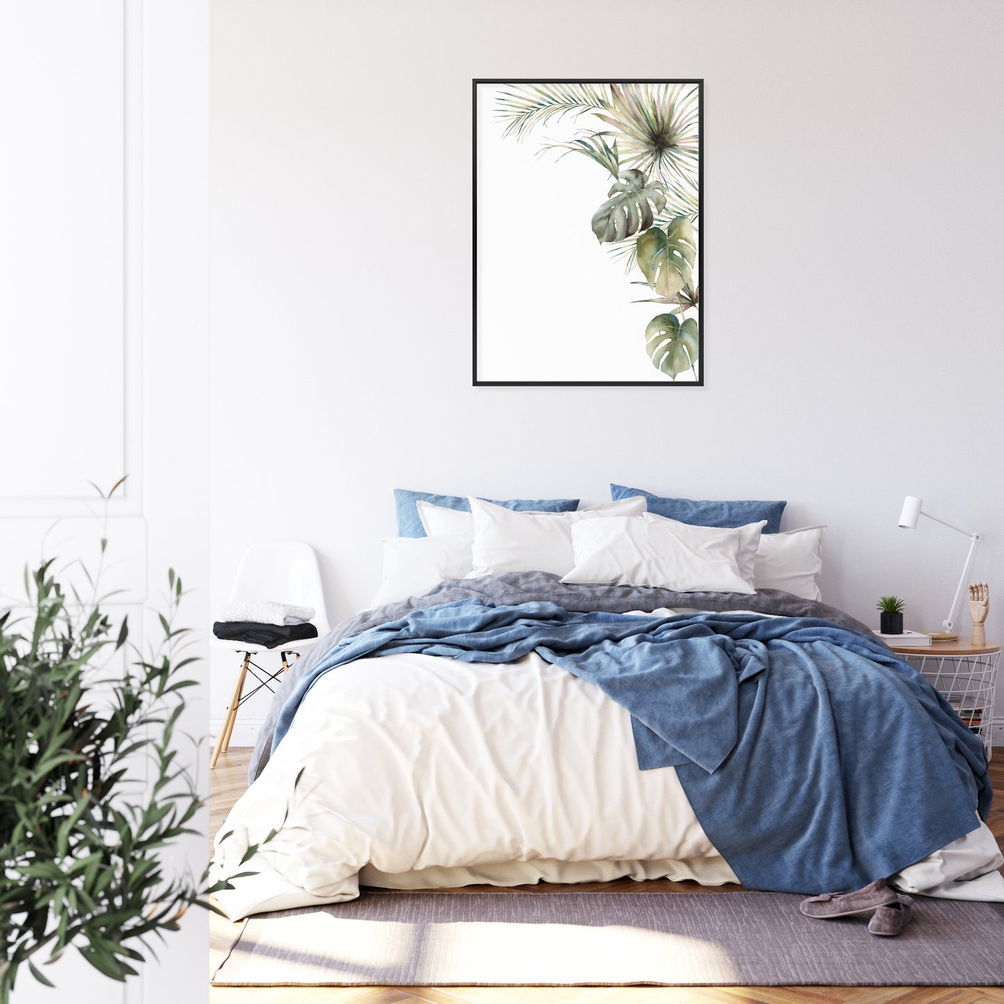 Poster Palmen- Und Monstera-Vegetation Isolierter Aquarellhintergrund Rahmen Holz Mit Passepartout Farbe Natürlich
