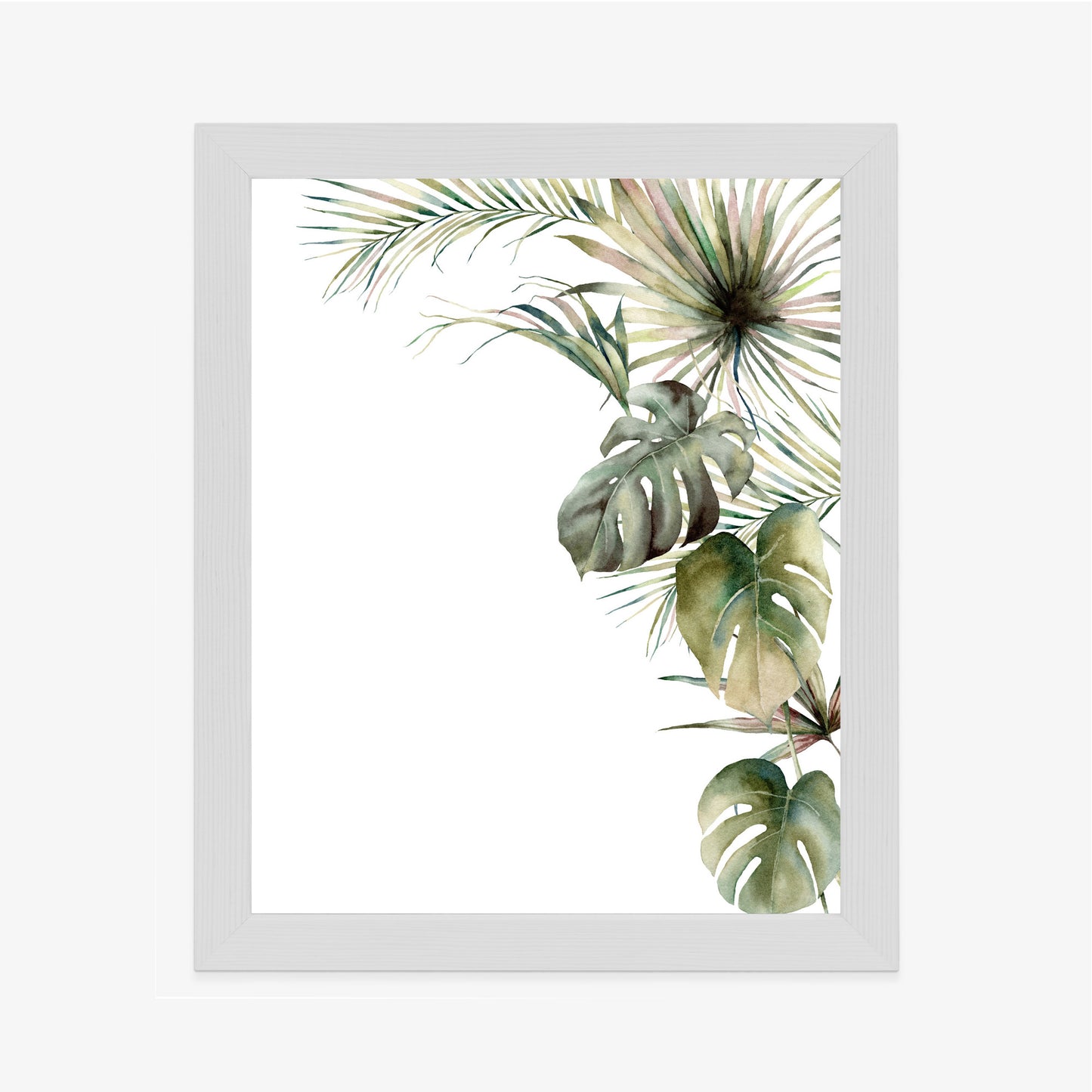 Poster Palmen- Und Monstera-Vegetation Isolierter Aquarellhintergrund Rahmen Holz Mit Passepartout Farbe Natürlich
