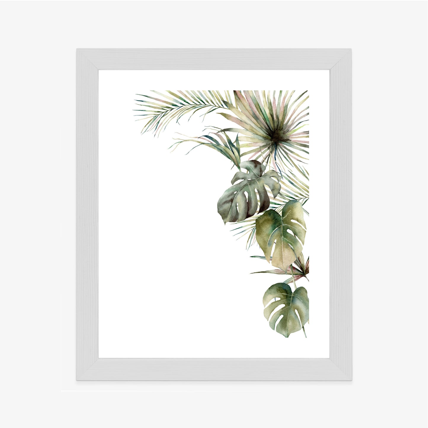 Poster Palmen- Und Monstera-Vegetation Isolierter Aquarellhintergrund Rahmen Holz Mit Passepartout Farbe Natürlich