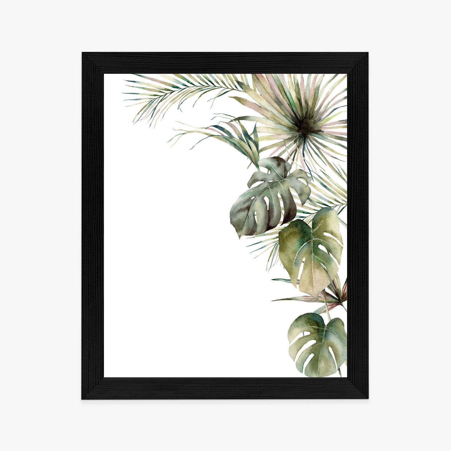 Poster Palmen- Und Monstera-Vegetation Isolierter Aquarellhintergrund Rahmen Holz Mit Passepartout Farbe Natürlich