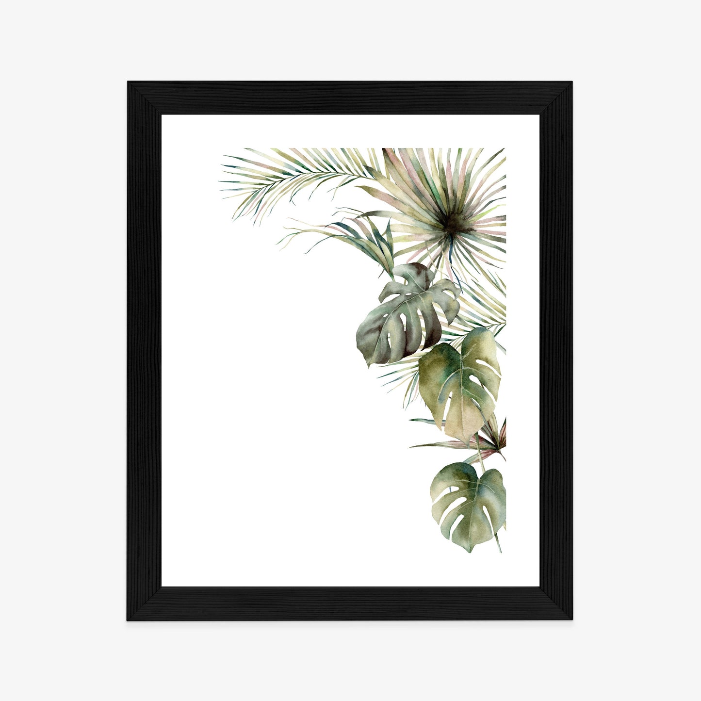 Poster Palmen- Und Monstera-Vegetation Isolierter Aquarellhintergrund Rahmen Holz Mit Passepartout Farbe Natürlich