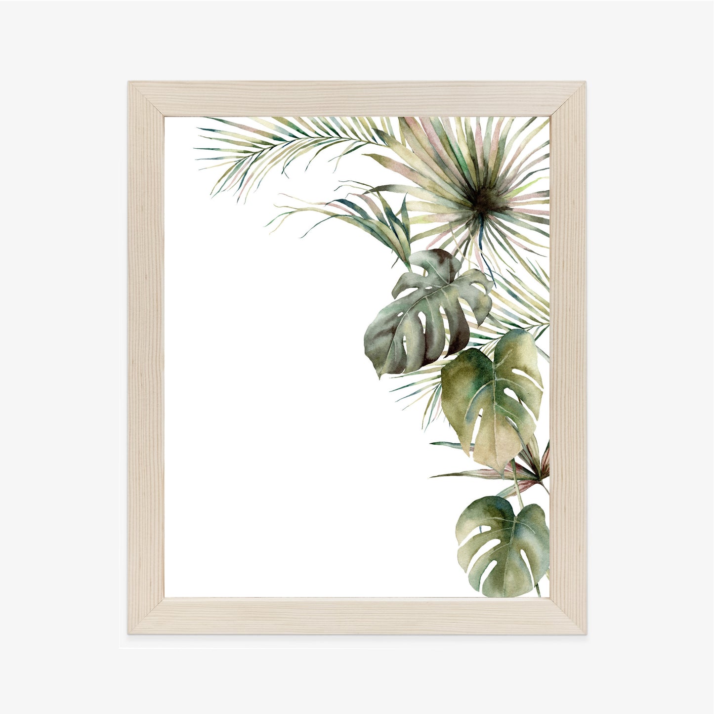 Poster Palmen- Und Monstera-Vegetation Isolierter Aquarellhintergrund Rahmen Holz Mit Passepartout Farbe Natürlich