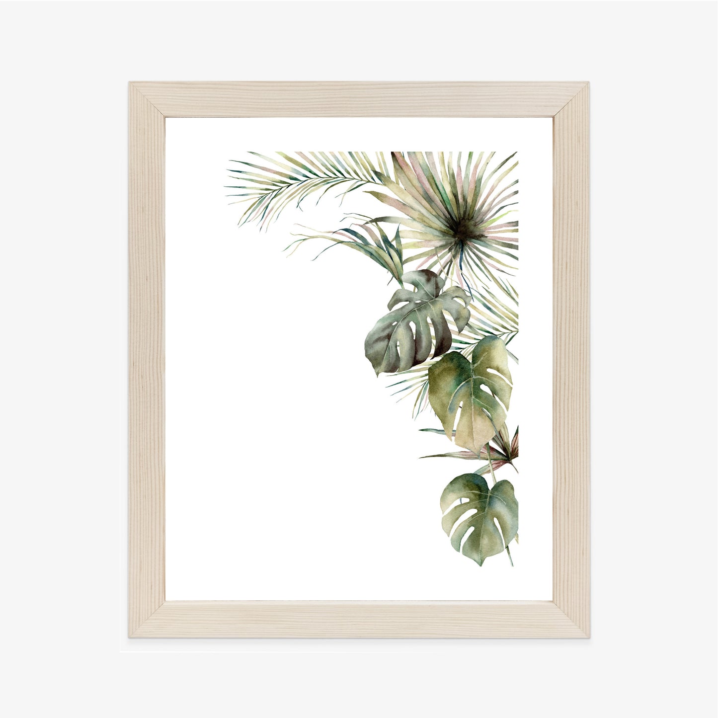Poster Palmen- Und Monstera-Vegetation Isolierter Aquarellhintergrund Rahmen Holz Mit Passepartout Farbe Natürlich