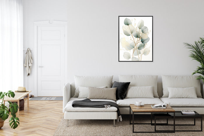 Poster Eukalyptus Olivgrüne Blätter Rahmen Holz Mit Passepartout Farbe Natürlich