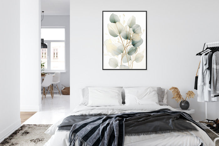 Poster Eukalyptus Olivgrüne Blätter Rahmen Holz Mit Passepartout Farbe Natürlich
