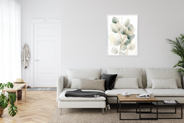 Poster Eukalyptus Olivgrüne Blätter Rahmen Holz Mit Passepartout Farbe Natürlich
