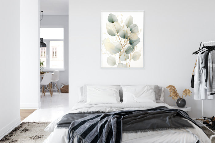 Poster Eukalyptus Olivgrüne Blätter Rahmen Holz Mit Passepartout Farbe Natürlich