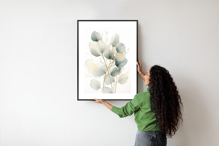 Poster Eukalyptus Olivgrüne Blätter Rahmen Holz Mit Passepartout Farbe Natürlich