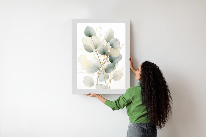 Poster Eukalyptus Olivgrüne Blätter Rahmen Holz Mit Passepartout Farbe Natürlich
