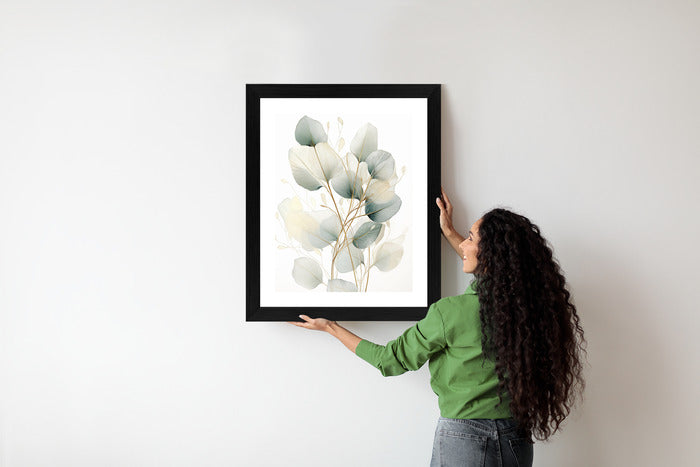 Poster Eukalyptus Olivgrüne Blätter Rahmen Holz Mit Passepartout Farbe Natürlich