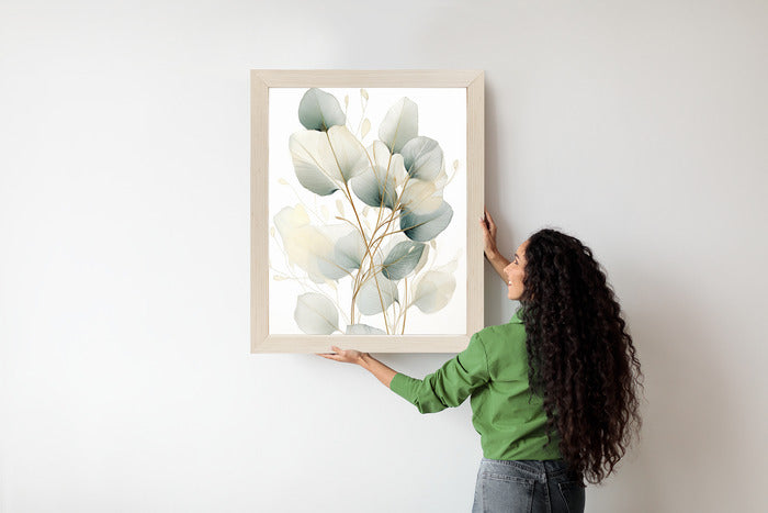 Poster Eukalyptus Olivgrüne Blätter Rahmen Holz Mit Passepartout Farbe Natürlich