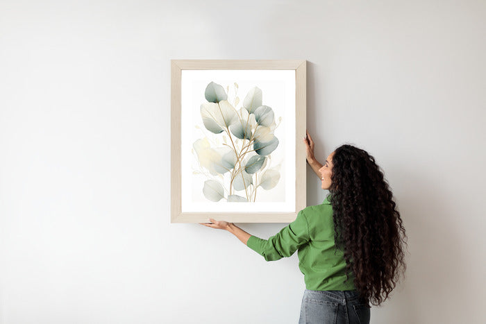 Poster Eukalyptus Olivgrüne Blätter Rahmen Holz Mit Passepartout Farbe Natürlich