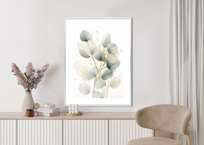 Poster Eukalyptus Olivgrüne Blätter Rahmen Holz Mit Passepartout Farbe Natürlich
